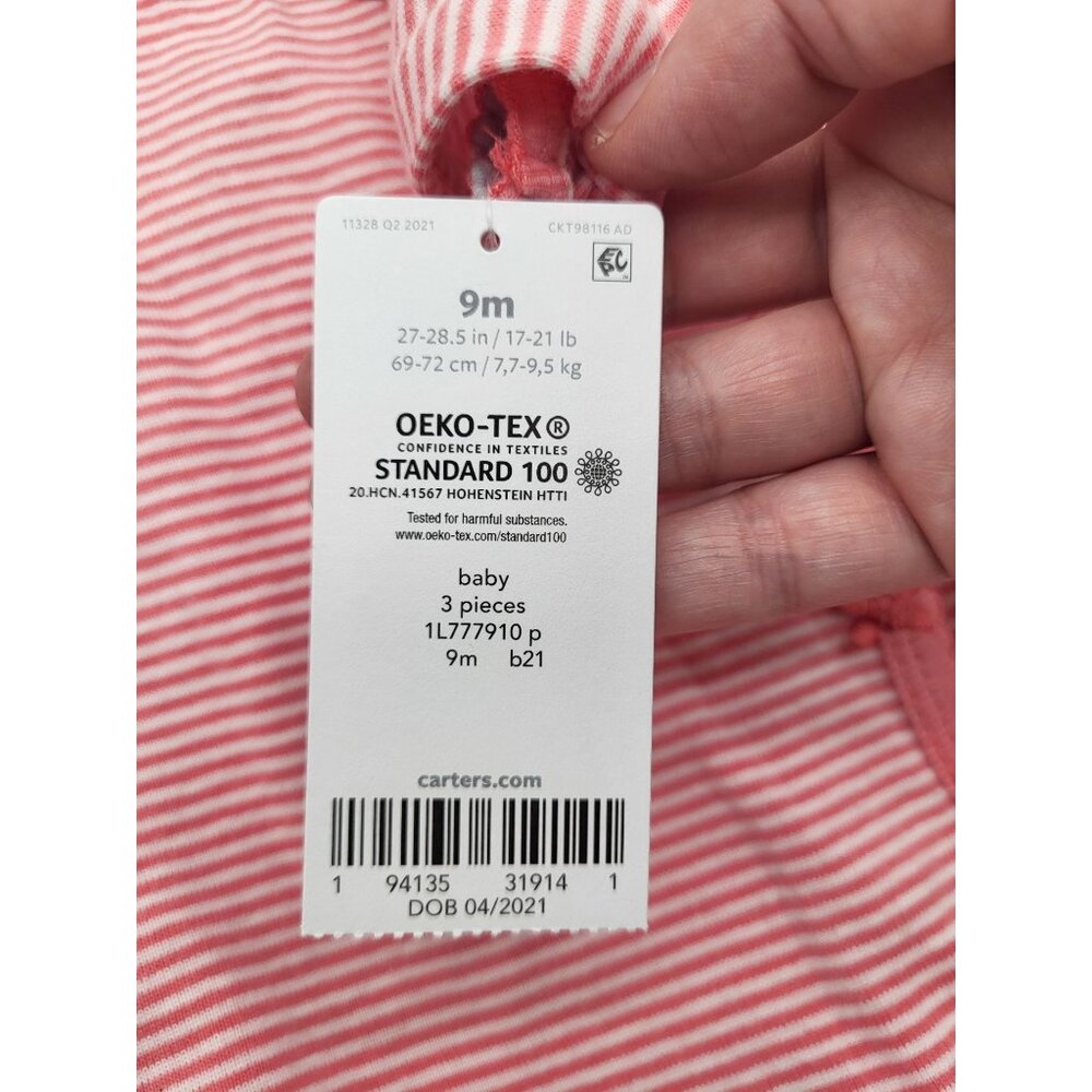 Carter's Baby Girl 9M Pink Floral Stripe Outfit 2pc (Missing hat) - Picture 3 of 4